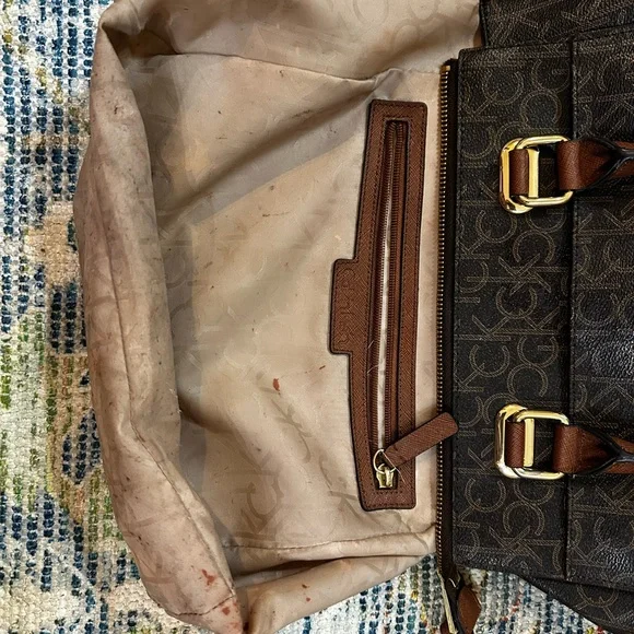 Calvin Klein Dark Brown Monogram Satchel - Picture 6 of 7